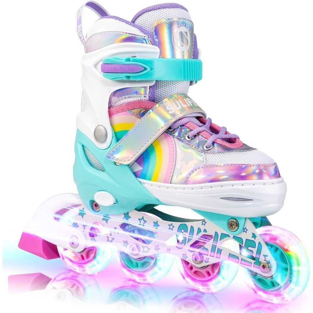 Sulifeel Kids A Rainbow Unicorn Inline Adjustable Light Up Wheels Skates